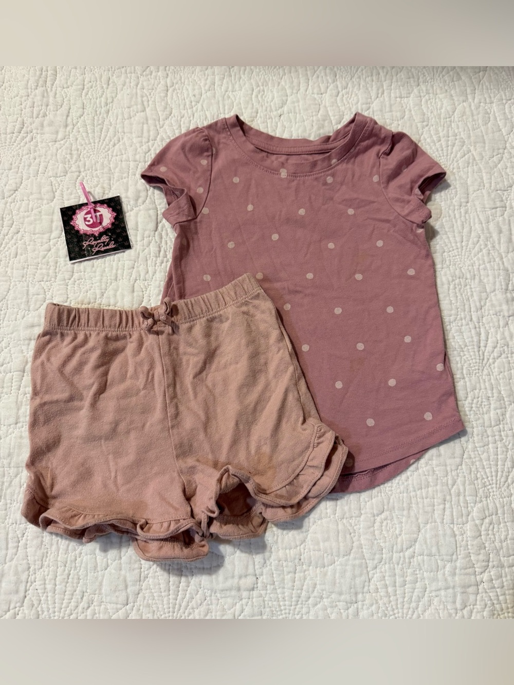 Cat & Jack Mauve Polka Dot Tee and Pink Shorts Matching Set